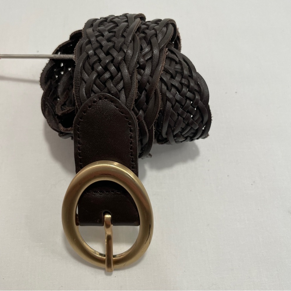 Talbots Elegant leather Brown Braided Belt with Gold Brass Buckle